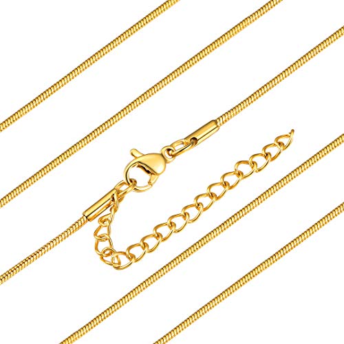 ChainsHouse 18k vergoldet Schlangenkette aus Edelstahl 1.2mm breit 55cm+5cm Verlängerung Schlangenkette mit Geschenkebox für Frauen und Mädchen von ChainsHouse
