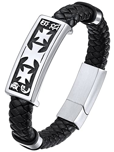 ChainsHouse 21cm Temperitter Kreuz Armband für Herren Jungen Kunstleder Armreif Punk Geflochtener Armreif mit Geschenkebox für Valetinstag Weihnachten Vatertag von ChainsHouse