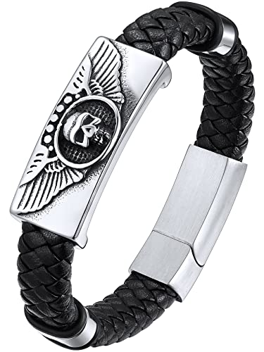 ChainsHouse 21cm Totenkopf Armband für Herren Jungen Kunstleder Armreif Punk Geflochtener Armreif mit Geschenkebox für Valetinstag Weihnachten Vatertag von ChainsHouse