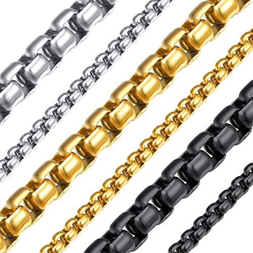 ChainsHouse Venezianierkette 22''Länge 3mm Breit Silber Kastenkette Punk Vintage-Schmuck Geschenke mit Geschenkebeutel für Herren von ChainsHouse