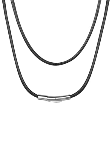ChainsHouse Damen Halskette 2mm Lederband Lederkorde Schwarz Kette mit Verschluss Frauen Leder Lederband Halskette Verschluss Kette Herren Geflochtene Lederkette 51cm Lederhalsband Schmuck für Mutter von ChainsHouse