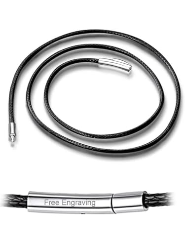 ChainsHouse Damen Halskette 2mm Lederband Lederkorde Schwarz Kette mit Gravur Frauen Leder Lederband Halskette Verschluss Kette Herren Geflochtene Lederkette 51cm Lederhalsband Schmuck für Mutter von ChainsHouse