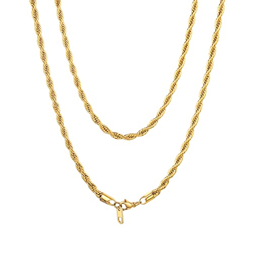 ChainsHouse 55cm 3mm Seilkette herren 18 vergoldet Halskette Edelstahl Kordel Halskette mit Geschenkebox und Geschenkebeutel von ChainsHouse