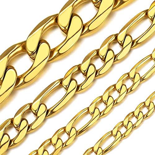 ChainsHouse 6mm Breit 46cm Edelstahl 18K vergoldete schicke Figarokette mit Schmucketui für Männer Hip Hop Rapper von ChainsHouse