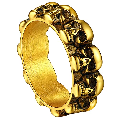 ChainsHouse 7mm breito Gotik Skeleton Head Fingerring für Herren Männer goldener Herren Männer Skull Schädel Ring in Ringgröße 32.5 für Valentinstag Weihnachten von ChainsHouse