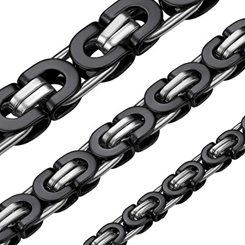 ChainsHouse Königskette Schwarz Ketten für Herren Plattenkette 71cm Edelstahl Byzantinische Kette 8MM breit Halskette Damen Platten Kette Herren Schmuck von ChainsHouse