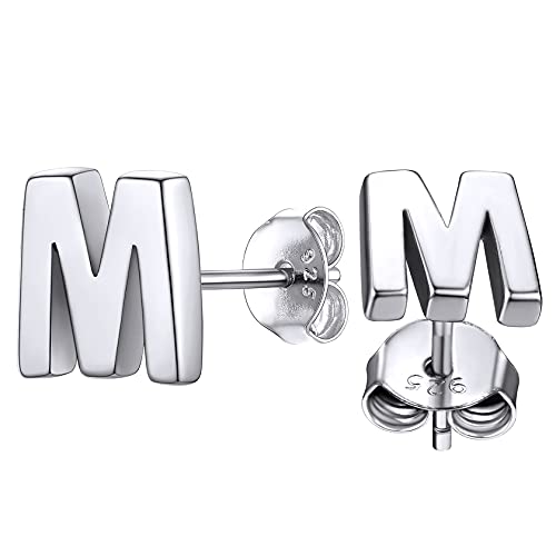 ChainsHouse 925 A Silber Damen Mädchen Buchstabe M Ohrstecker Schöne Letter Ohrring Minimalisitischer Name Ohrschmuck mit Geschenkebox für Geburtstag Valentinstage Weihnachten von ChainsHouse