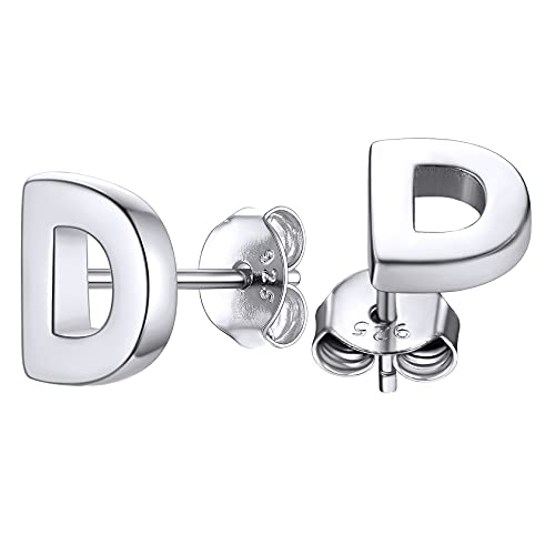 ChainsHouse 925 A Silber Letter D Ohrstecker Initialer Buchstabe Ohrringe Damen Herren Minimalisitischer Ohrschmuck für Weihnachten Valentinstag Geburtstag von ChainsHouse