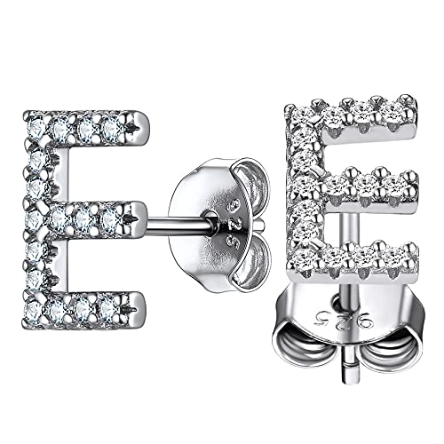 ChainsHouse A Silber Anfangsbuchstabe E Ohrstecker Minimalisitischer Initaler Buchstabe Ohrstecker mit Zirkonia Letter Ohrschmuck Beste Geschenk für Freundin Tochter Schwester von ChainsHouse