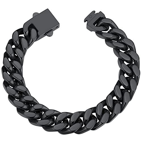 ChainsHouse Armband Damen Herren Edelstahl Kubanische Kette Panzerkette Schwarz 19CM 12MM Breit Schmuck Kette von ChainsHouse