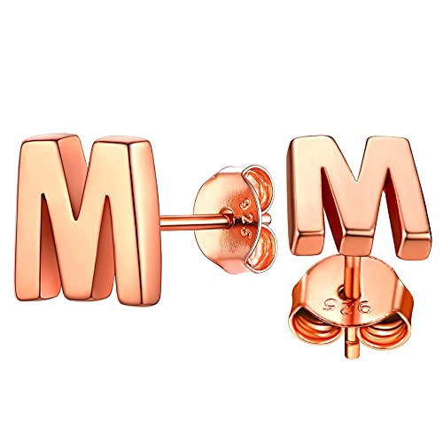 ChainsHouse B Rosegold Buchstabe M Ohrstecker Initialer Alphabet Ohrring Minimalisitischer Name Ohrschmuck für Weihnachten Valentinstag Geburtstag von ChainsHouse