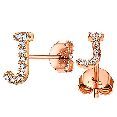 ChainsHouse B Rosegold Buchstabe Ohrstecker Damen Mädchen Initialer Letter J Ohrring Anfangsbuchstabe Ohrschmuck für Verlobte Freundin von ChainsHouse