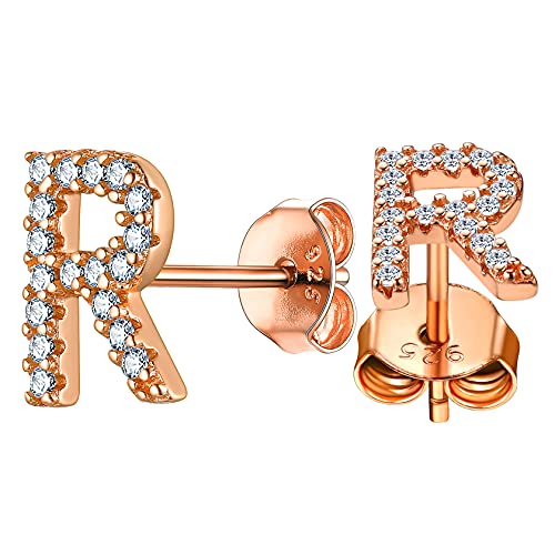 ChainsHouse B Rosegold Buchstabe R Ohrstecker Minimalisitischer Letter Ohrschmuck Paar Ohrstecker mit Geschenkebox für Party Verlorbung Hochzeit von ChainsHouse