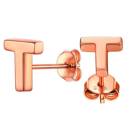 ChainsHouse B Rosegold Buchstabe T Ohrstecker Minimalisitscher Letter Ohrstecker Damen Mädchen Alphabet Ohrschmuck mit Geschenkebox für Braut Brautjungfer von ChainsHouse