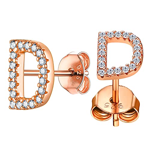 ChainsHouse B Rosegold Ohrstecker für Damen Mädchen Kleiner Alphabet D Ohrstecker Initialer Letter Ohrschmuck mit Zirkonia für Freundin Tochter Schwester von ChainsHouse