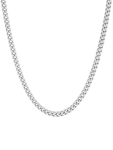 ChainsHouse Choker Damen 3mm Halskette für Herren Edelstahl Kette Mann Panzerkette Stabile Kette ohne Anhänger Mädchen Kubanische Kette Silber Gliederkette 36cm Collier Halsschmuck für Tochter von ChainsHouse