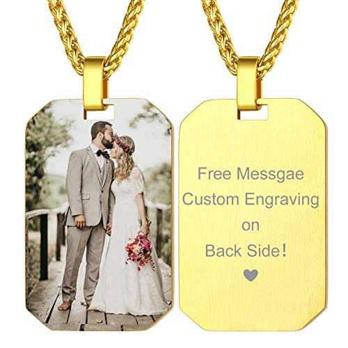 ChainsHouse DIY Fotoanhänger für Damen herren goldene Achteck Anhänger Halskette mit Foto Text Gravur Personaliserter Photo Amulett für Valentinstag Weihnachten von ChainsHouse