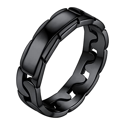 ChainsHouse schwarz Ring für Herren jungen 5mm breit Panzerkette Fingerring Cuban Kette Ring Gothic Ring mit Geschenkbox Vintag Fingerring für Freunden Ehemann von ChainsHouse