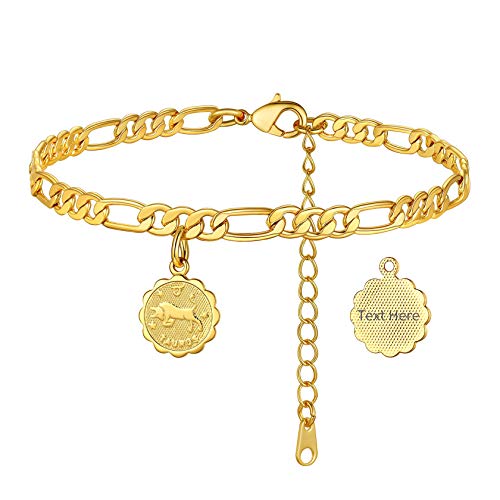 ChainsHouse Damen Fußkette Stier Anhänger Runde Münze Fußkettchen 22cm+5cm anpassbares Freundschafts Partner Fußschmuck von ChainsHouse