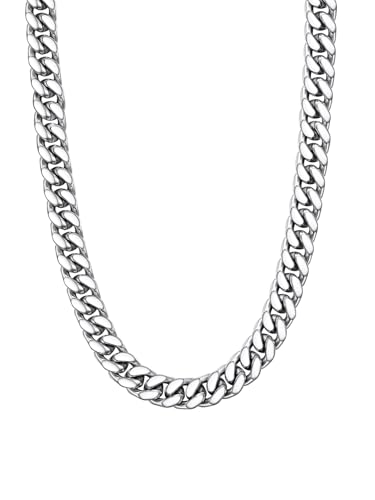 ChainsHouse Damen Halskette Edelstahl Panzerkette 12mm Miami Chunky Halskette 46cm Massiv Kubanische Kette Silber Gliederkette Rock Halsband Halsschmuck Modeschmuck für Schwester von ChainsHouse