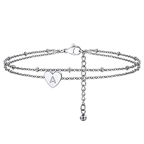 ChainsHouse Damen Mädchen Alphabet A Fußkettchen Armband Silber doppelte Fußkette Armkette Sommer Fußschmuck Armschmuck mit Geschenkebox für Valentinstag Weihnachten von ChainsHouse