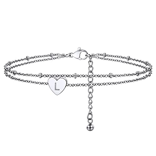 ChainsHouse Damen Mädchen Herz doppelte Fußkette Armkette mit Buchstabe L verstellbares Fußkettchen Freundschafts Partnerarmband Schönes Fußbändchen für Valentinstag Geburtstag von ChainsHouse