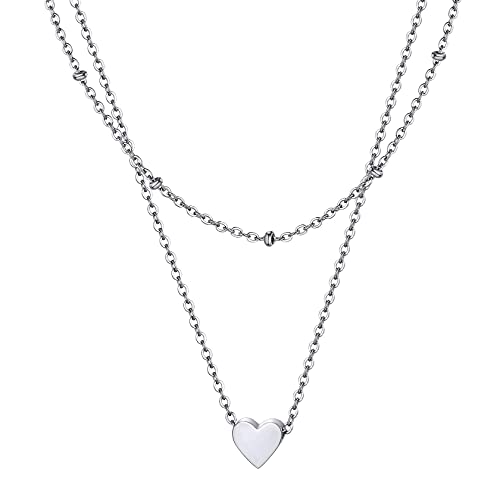 ChainsHouse Layering Kette, Damen Herz Halskette, Mehrere Kette mit Herz Anhänger Silber Herzkette mit Geschenkebox für Geburtstag Valentinstag von ChainsHouse