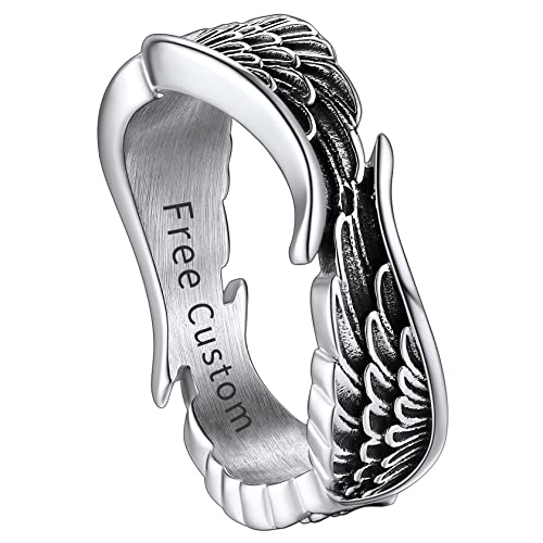 ChainsHouse Damen Mädchen Silber Engelflügel Ring Personalisierter Statement Fingerring in Ringgröße 62 mit Geschenkebox für Valentinstag Geburtstag von ChainsHouse