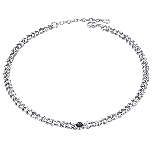 ChainsHouse Damen Mädchen Silber Halskette mit Blau Topas Gebursstein 41cm Panzerkette mit Geschenkebox für Freundin Mädchen Ehefrau von ChainsHouse