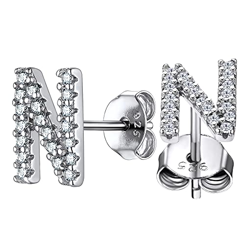 ChainsHouse Damen Mädchen funkelnde Zirkonia Ohrring Minimalisitischer Anfangsbuchstabe N Piercing Ohrstecker Schöner Letter Namen Ohrschmuck mit Geschenkebox für Verlorbte von ChainsHouse