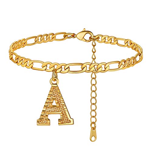 ChainsHouse Damen gold Sommer Strand Fußkettchen mit Buchstabe A Anhänger Mädchen Figarokette Fußkette Modeschmuck Fußschmuck für Valentinstag Geburtstag von ChainsHouse
