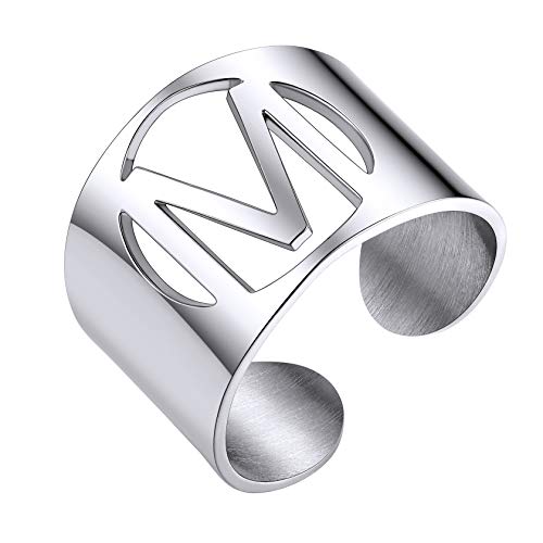 ChainsHouse Edelstahl Breit Ring Alphabet M Fingerring Offener Bandring Partnerring Namenring für Valentinstag Geburtstag von ChainsHouse