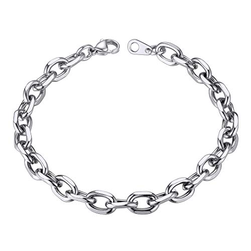 ChainsHouse Edelstahl Erbskette Armband Damenarmband mit Geschenkebox für Damen und Mädchen-Silber-7MM Breit von ChainsHouse