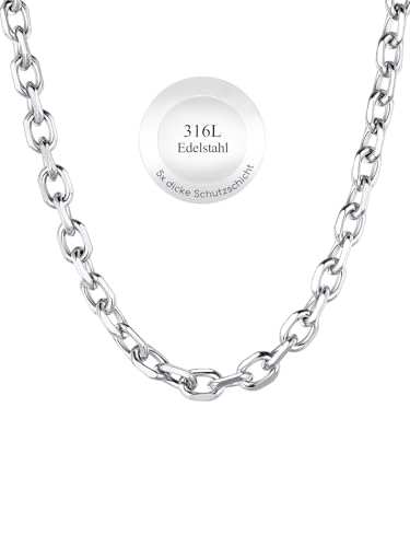 ChainsHouse Damen Halskette Edelstahl Ankerkette Silber Choker Rolo Kette 9mm für Frauen Gliederkette ohne Anhänger Damen Collier Rolokette 46cm O-Kette Ersatzkette Halsreif Modeschmuck für Ehefrau von ChainsHouse