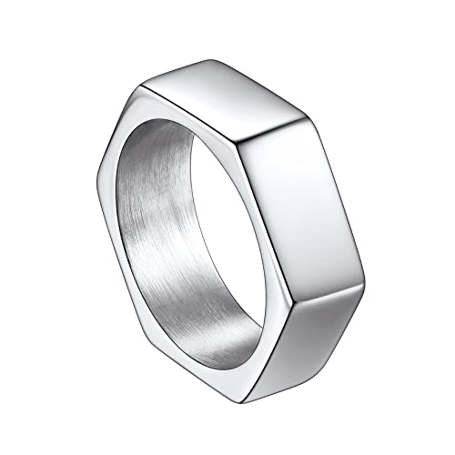 ChainsHouse Edelstahl Fingerring für Herren Männer 7mm breit Hexagon Bandring Geometrischer Fingerring Größe 64 mit Geschenkebox für Freunden Ehemann Model ChainsHouse Edelstahl Fingerring für Herren Männer 7mm breit Hexagon Bandring Geometrischer Fingerring Größe 64 mit Geschenkebox für Freunden Ehemann Model von ChainsHouse