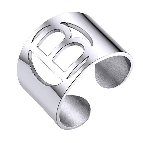 ChainsHouse Edelstahl herren Ring Offener Buchstabe B Ring Punk Verstellbarer Fingerring mit Geschenkebox für Hip pop Sänger von ChainsHouse