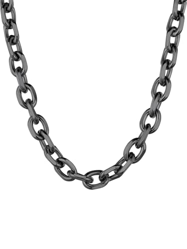 ChainsHouse Schwarz Kette Rolo Halskette Damen Gliederkette 51cm Edelstahl Ankerkette Herren Rolokette 12mm O-Kette Schwarz Robuste Kette ohne Anhänger Glieder Link Erbskette Schmuck für Bruder von ChainsHouse