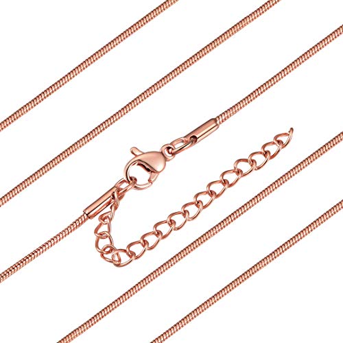 ChainsHouse Edelstahl Kette Damen Schlangenkette 1.2mm Halskette 35cm Frauen Rosegold Snake Kette mit Karabinerverschluss Snack Chain Necklace Women Halsschmuck für Tochter von ChainsHouse