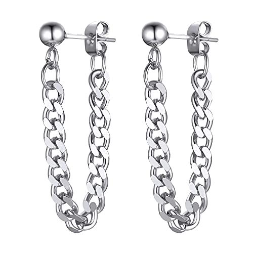 ChainsHouse Ohrringe für Herren Edelstahl Kette Ohrringe Hoop Ohrstecker Damen Creolen Kreolen für Männer Chain Hoop Huggie Piercing Ohr Hip Hop Ohrschmuck Modeschmuck für Ehemann von ChainsHouse