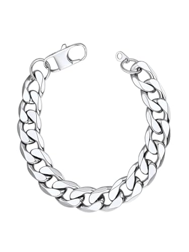 ChainsHouse Panzerkette Armskette Herren Armband Silber Mann Kubanische Kette Armband Edelstahl Männer Gliederarmband 13mm Gliederkette Armbänder 23cm Panzerarmband Armreif Armschmuck für Hochzeit von ChainsHouse