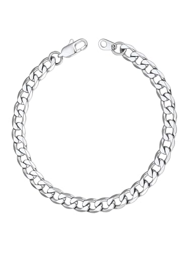 ChainsHouse Herren Kette Edelstahl Panzer Armband 6MM Breit Männer Panzerkette Armbänder 19cm Kubanische Kette Armband Silber Damen Gliederkette Armskette Panzerarmband Armschmuck für Tochter von ChainsHouse