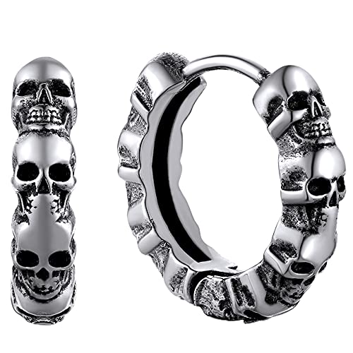 ChainsHouse Edelstahl Punk Creolen Ohrstecker mit Totenkopf Huggie Hoop Skull Schädel Ohrstecker mit Geschenkebox für Herren Männer ChainsHouse Edelstahl Punk Creolen Ohrstecker mit Totenkopf Huggie Hoop Skull Schädel Ohrstecker mit Geschenkebox für Herren Männer von ChainsHouse