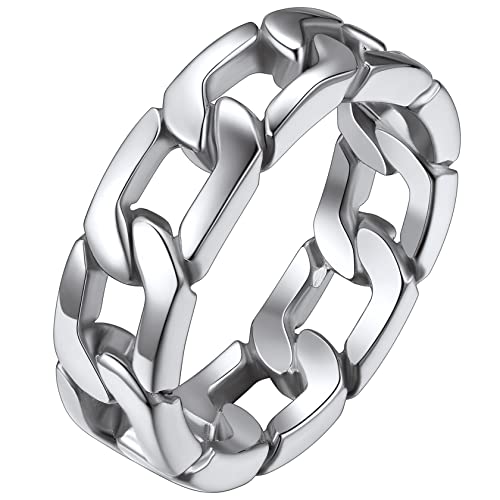 ChainsHouse Edelstahl Ring für Herren jungen 6.4mm breit Panzerkette Fingerring Cuban Kette Ring in Größe 59 Gothic Ring mit Geschenkbox Vintag Fingerring für Freunden Ehemann von ChainsHouse