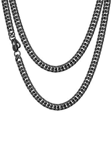 ChainsHouse Gliederkette Schwarz Edelstahl Herren Halskette 5mm Miami Kette ohne Anhänger Männer Miami Glieder Halskette 55cm Panzerkette Schwarz Massiv Kubanische Kette Punk Schmuck für Geburtstag von ChainsHouse