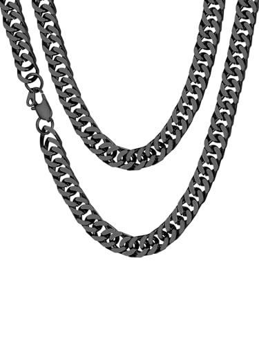 ChainsHouse Gliederkette Schwarz Edelstahl Herren Halskette 10mm Miami Kette ohne Anhänger Männer Miami Glieder Halskette 55cm Panzerkette Schwarz Massiv Kubanische Kette Punk Schmuck für Geburtstag von ChainsHouse
