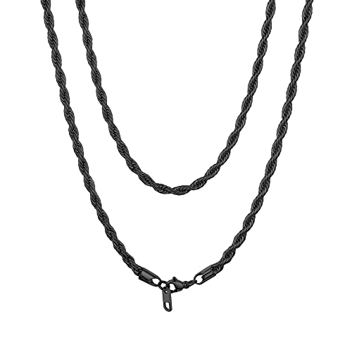 ChainsHouse Edelstahl Zopfkette mit Schmuckverschluss 55cm Schwarze Kordelkette mit Geschenkebox für Damen von ChainsHouse