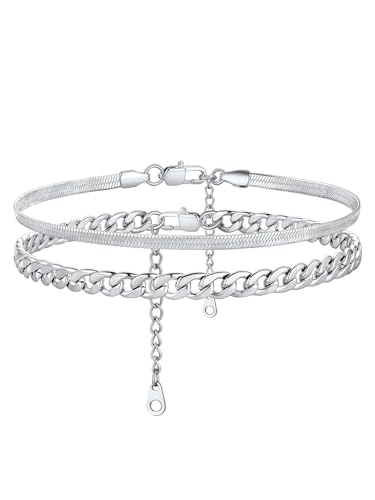 ChainsHouse Fußkette Damen Mehrlagige Fußkettchen Set Mädchen Panzerkette Schlangekette Fußkette Set Mädchen 2 Teilige Fußbändchen Fußband Sommer Strand Fußschmuck Modeschmuck für Ehefrau von ChainsHouse