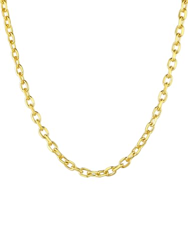 ChainsHouse Gelb Geliederkette Goldkette Damen Edelstahl Halskette Goldene Ankerkette 5mm Chokerkette 5mm Männer Vergoldete Erbskette 46cm O-Kette Schmuck für Mädchen enthält-wählbar Länge von ChainsHouse