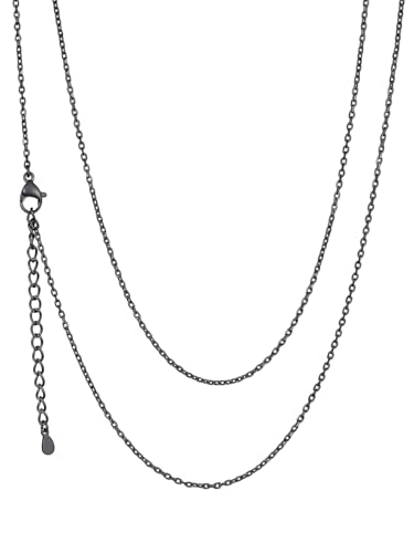 ChainsHouse Gliederkette Schwarz Damen Edelstahl Halskette 1.4mm Rolokette Ankerkette Kabelkette 51cm Edelstahlkette Rundstahlkette Frauen Stabile dünne Kette Erbskette Schmuck für Jahrestag von ChainsHouse