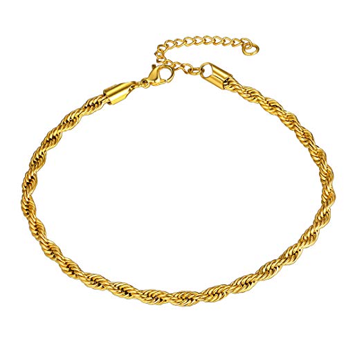 ChainsHouse gold fußkettchen aus Edelstahl herren Kordelkette fußschmuck damen armband 21cm armschmuck als Valentinstag/Geburtstag Geschenke von ChainsHouse